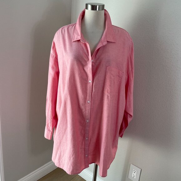 NEW Old Navy Womens Plus 3X Boyfriend Shirt Pink Cotton Button Up Top - Picture 1 of 9